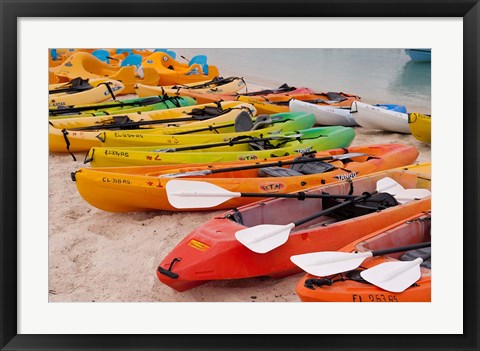 Framed Bahamas, Eleuthera, Princess Cays, beach kayaks Print