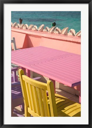 Framed Colorful Cafe Chairs at Compass Point Resort, Gambier, Bahamas, Caribbean Print