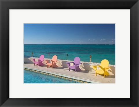 Framed Colorful Pool Chairs at Compass Point Resort, Gambier, Bahamas, Caribbean Print