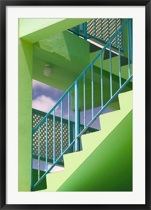 Framed Hotel Staircase (vertical), Rockley Beach, Barbados Print