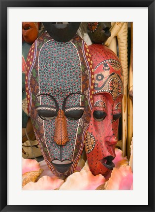 Framed Masks and Conch Shells at Straw Market, Nassau, Bahamas, Caribbean Print