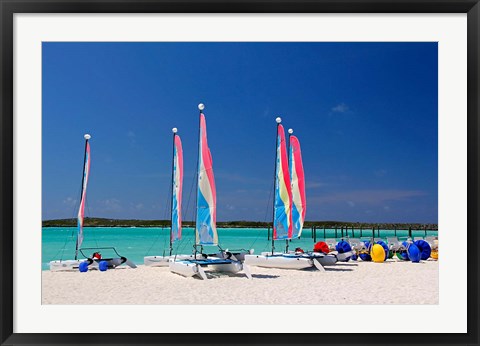 Framed Sailing rentals, Beach, Castaway Cay, Bahamas, Caribbean Print