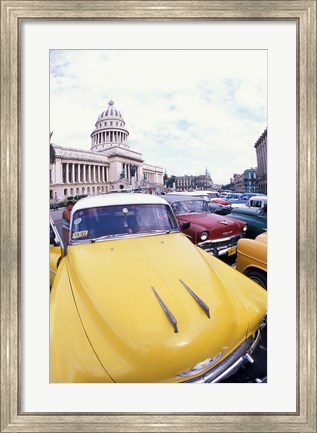 Framed Classic 1950&#39;s Auto at Havana Capitol, Havana, Cuba Print