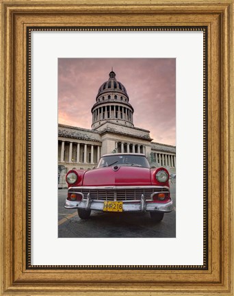 Framed 1950&#39;s era pink car,  Havana Cuba Print