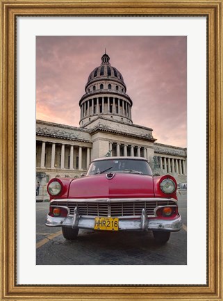 Framed 1950&#39;s era pink car,  Havana Cuba Print