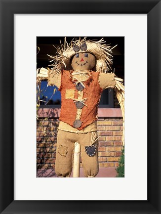 Framed Scarecrow in Suburban Yard at Halloween, Logan, Utah Print