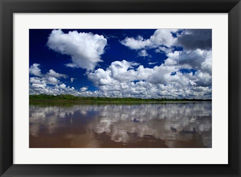 Framed South America, Peru, Amazon Cloud reflections on Amazon river Print