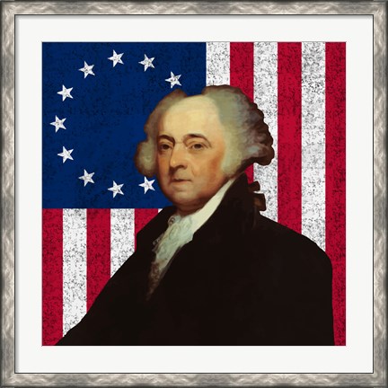 Framed John Adams Against the American Flag Print