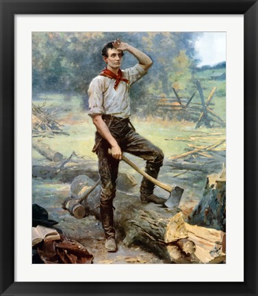 Framed Digitally restored Vector Painting of a Young Abraham Lincoln Chopping Wood Print