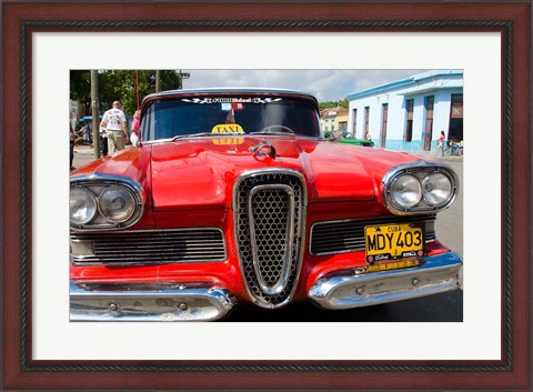 Framed Classic 1950s Edsel parked on downtown street, Cardenas, Cuba Print