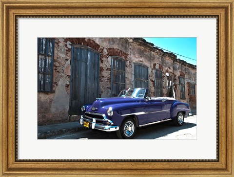 Framed Classic 1953 Chevy against worn stone wall, Cojimar, Havana, Cuba Print