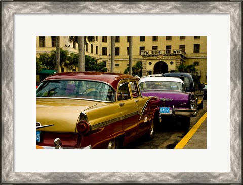 Framed Classic American cars, streets of Havana, Cuba Print