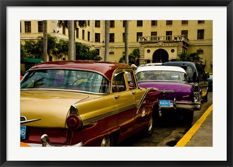 Framed Classic American cars, streets of Havana, Cuba Print