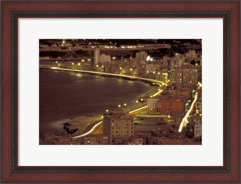 Framed Malecon at Night, Havana, Cuba Print
