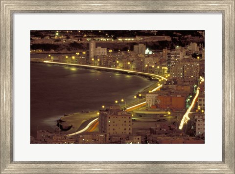 Framed Malecon at Night, Havana, Cuba Print