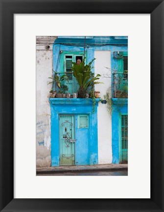 Framed Cuba, Havana, Havana Vieja, Blue building Print