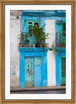 Framed Cuba, Havana, Havana Vieja, Blue building Print