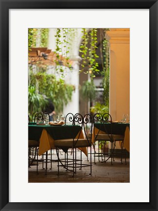 Framed Cuba, Havana, Havana Vieja, restaurant tables Print