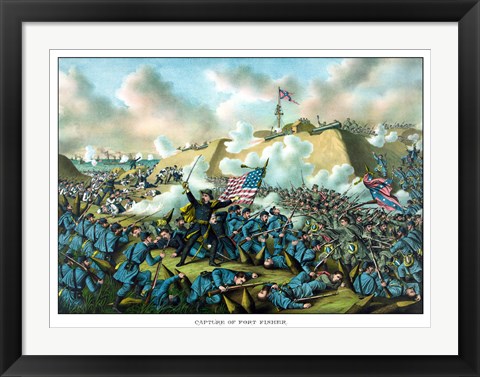 Framed Civil War Print Depicting the Union Army&#39;s Capture of Fort Fisher Print