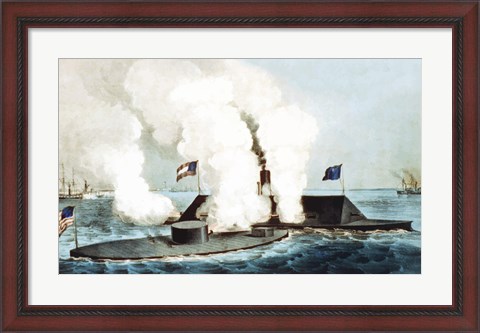 Framed Battle of Hampton Roads Print