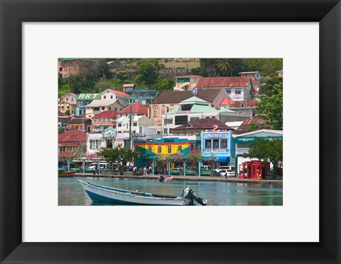 Framed Shops, Restaurants and Wharf Road, The Carenage, Grenada, Caribbean Print