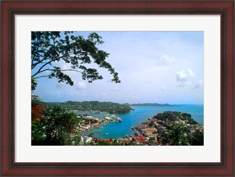 Framed View from Mountain of St Georges, Grenada, Caribbean Print