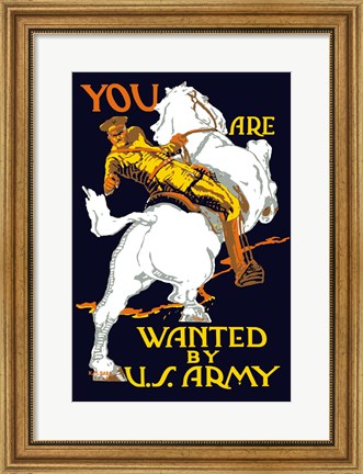 Framed World War I U.S. Army Officer on Horseback Print
