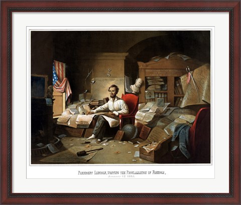 Framed President Lincoln Writing the Emancipation Proclamation Print