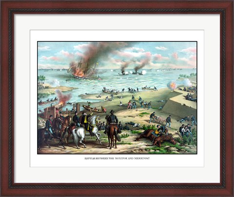 Framed Naval Battle of the Monitor and The Merrimack Print