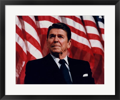Framed President Ronald Reagan with American Flag Print