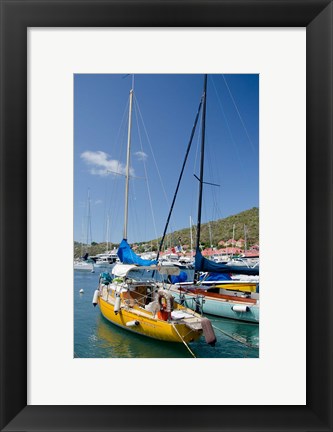 Framed Colorful boats, Gustavia, Shell Beach, St Bart&#39;s, West Indies Print