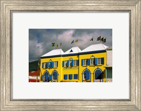 Framed Bright Colorful Building, St Kitts, Caribbean Print