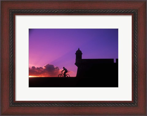 Framed Sunset Bike Ride at El Morro Fort, Old San Juan, Puerto Rico Print