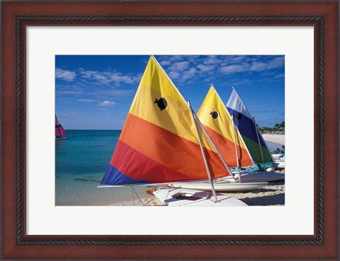 Framed Sailboats on the Beach at Princess Cays, Bahamas Print