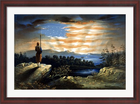 Framed Lone Zouave Sentry Overlooking a Cliff Print