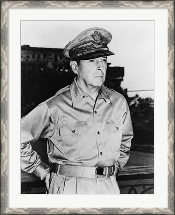 Framed Douglas MacArthur (black &amp; white) Print