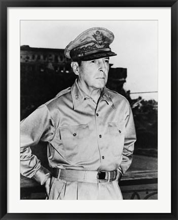 Framed Douglas MacArthur (black &amp; white) Print