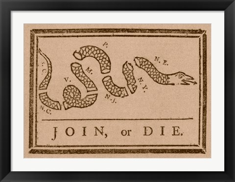 Framed Join or Die Created by Benjamin Franklin Print