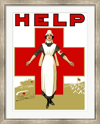 Framed Help - Red Cross Nurse Print