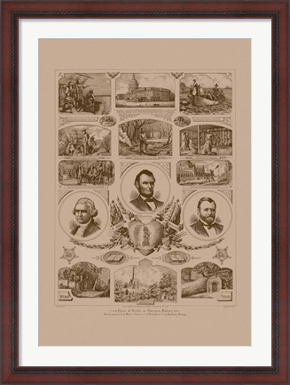Framed Presidents Grant, Lincoln and Washinton Print