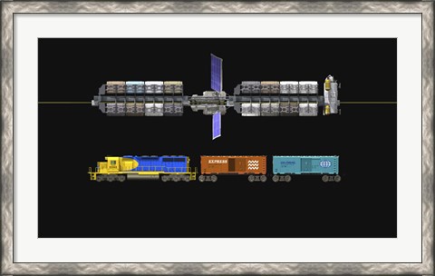 Framed Lunar space elevator compared to a locomotive Print