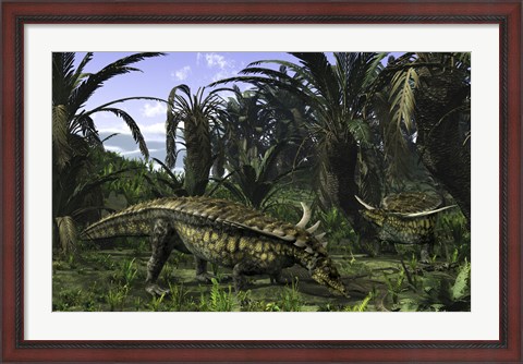 Framed Desmatosuchus search for edible roots in a prehistoric landscape Print