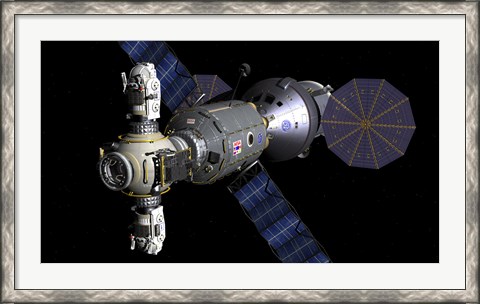 Framed Artist&#39;s concept of a Deep Space Vehicle with Extended Stay Module and Manned Maneuvering Vehicles Print