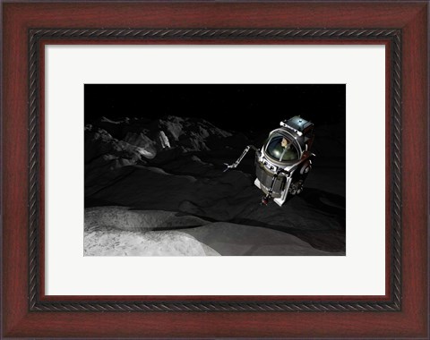 Framed Two Manned Maneuvering Vehicles explore the airless, microgravity environment of a small asteroid Print