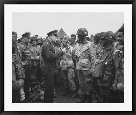 Framed General Dwight D Eisenhower with Soldiers of the 101st Airborne Division Print