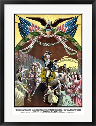 Framed General George Washington on Horseback (color) Print