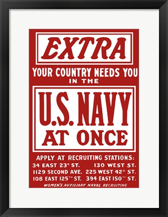 Framed U.S. Navy - Your Country Needs You Print