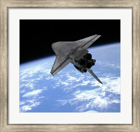 Framed Artist&#39;s concept of a Space Shuttle entering Earth orbit Print