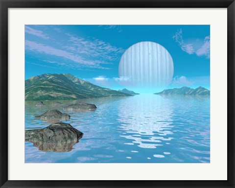 Framed Illustration of a Hypothetical Idyllic Landscape on a Distant Alien Planet Print