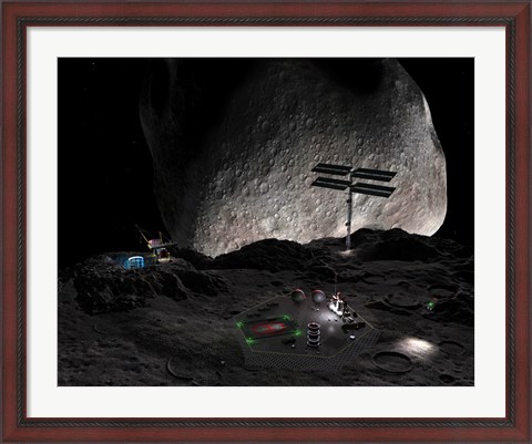Framed Artist&#39;s Concept of a Mining Settlement on the Double Asteroid 90 Antiope Print